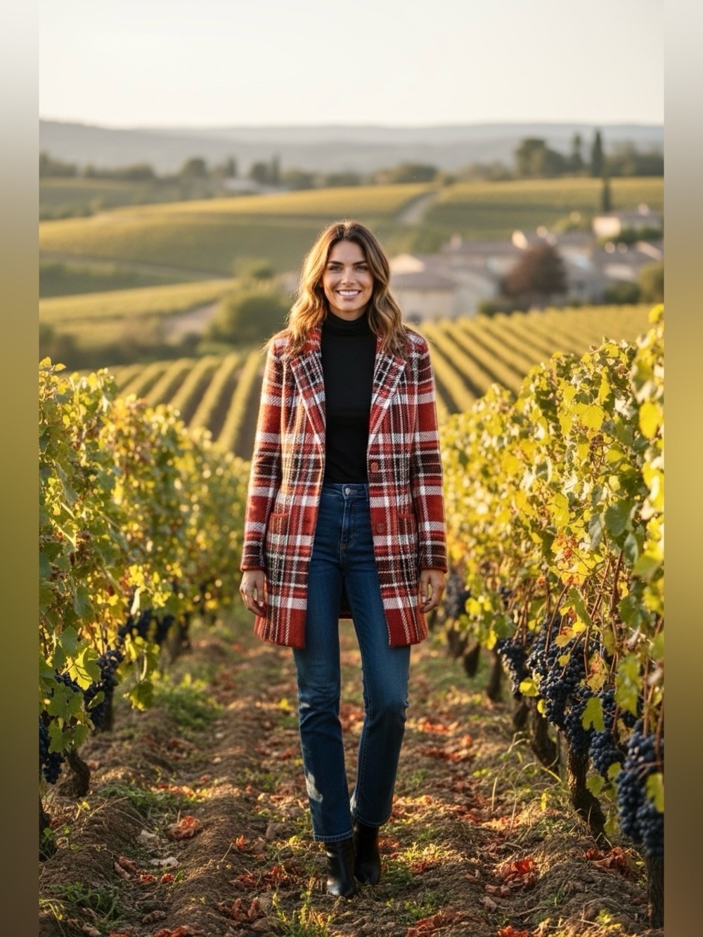 Adrienne Vittadini Rust & White Plaid Sweater Coat Blazer Like New Sz S